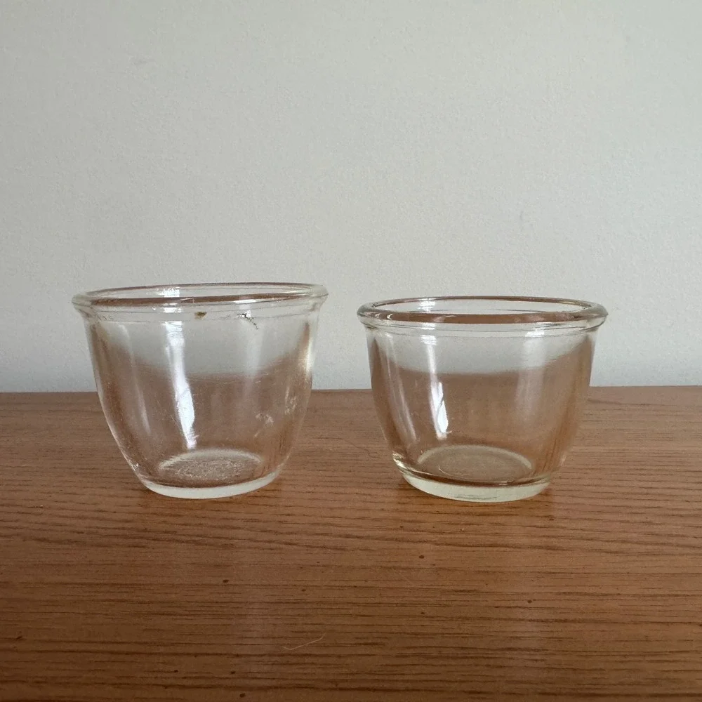 Pyrex Glass Ramekins 2 pc Clear Baking Dish Custard Cups‎ Vintage 1926-1950s